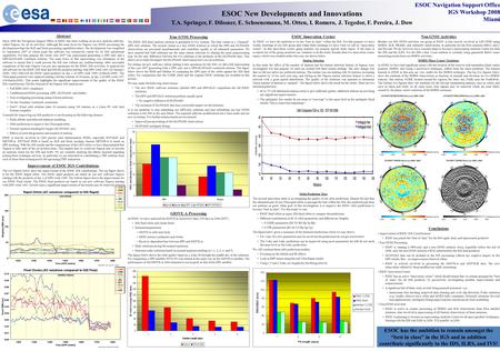 ESOC Navigation Support Office IGS Workshop 2008 Miami ESOC New Developments and Innovations T.A. Springer, F. Dilssner, E. Schoenemann, M. Otten, I. Romero,