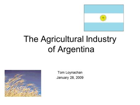 The Agricultural Industry of Argentina Tom Loynachan January 28, 2009.