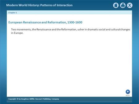 European Renaissance and Reformation,