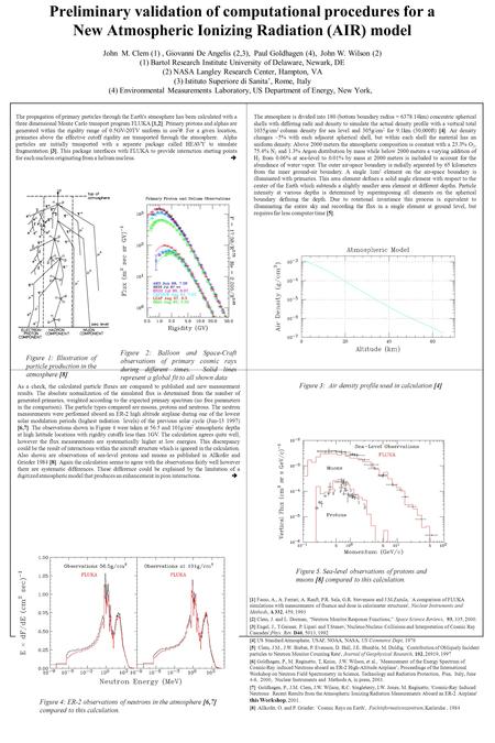 Preliminary validation of computational procedures for a New Atmospheric Ionizing Radiation (AIR) model John M. Clem (1), Giovanni De Angelis (2,3), Paul.