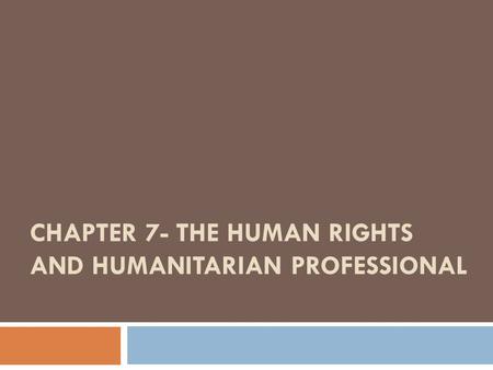 CHAPTER 7- THE HUMAN RIGHTS AND HUMANITARIAN PROFESSIONAL.