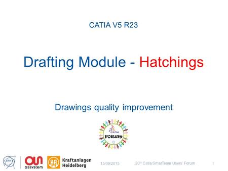 Drafting Module - Hatchings 15/09/2015 20 th Catia/SmarTeam Users’ Forum1 Drawings quality improvement CATIA V5 R23.