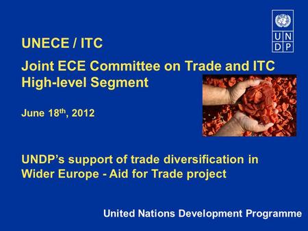 UNECE / ITC Joint ECE Committee on Trade and ITC High-level Segment June 18 th, 2012 UNDP’s support of trade diversification in Wider Europe - Aid for.