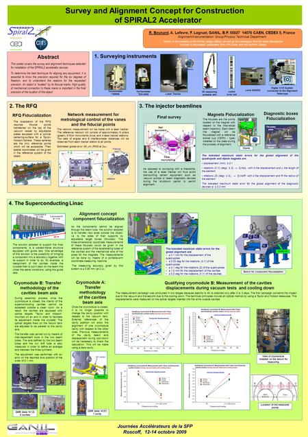 Tilt meter fiducial Guide rail Abstract This poster covers the survey and alignment techniques selected for installation of the SPIRAL2 accelerator devices.