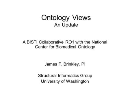 Ontology Views An Update A BISTI Collaborative RO1 with the National Center for Biomedical Ontology James F. Brinkley, PI Structural Informatics Group.