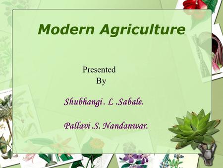 Modern Agriculture Presented By Shubhangi. L.Sabale. Pallavi.S. Nandanwar.