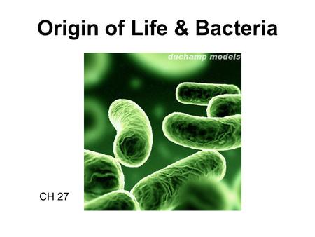 CH 27 Origin of Life & Bacteria. Universe formed 15 billion years ago (Big Bang) Galaxies formed from stars, dust and gas Earth formed 4.6 billion years.