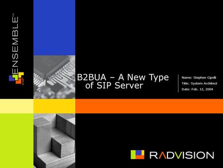 B2BUA – A New Type of SIP Server Name: Stephen Cipolli Title: System Architect Date: Feb. 12, 2004.