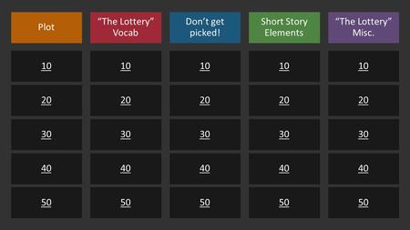 You can type your own categories and points values in this game board. Type your questions and answers in the slides we’ve provided. When you’re in slide.