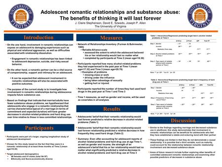 Adolescent romantic relationships and substance abuse: The benefits of thinking it will last forever J. Claire Stephenson, David E. Szwedo, Joseph P. Allen.