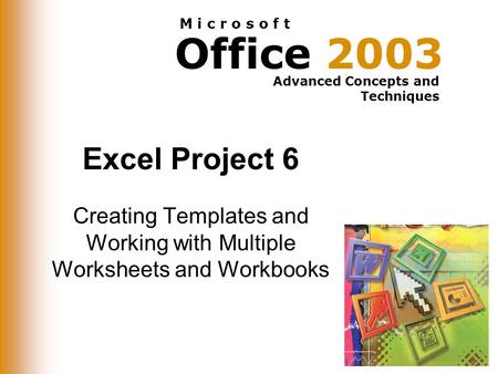 Office 2003 Advanced Concepts and Techniques M i c r o s o f t Excel Project 6 Creating Templates and Working with Multiple Worksheets and Workbooks.