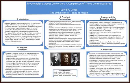 Psychologizing About Conversion: A Comparison of Three Contemporaries David R. Cregg The University of Texas at Austin I. Introduction V. Discussion 