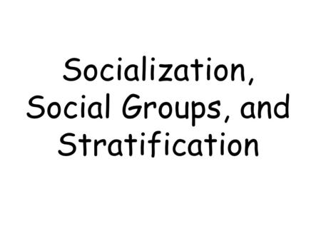 Socialization, Social Groups, and Stratification.