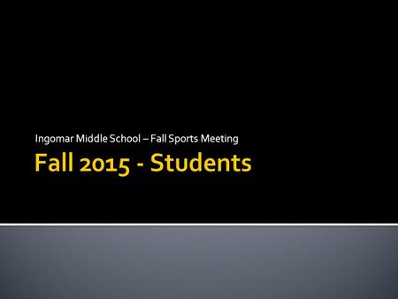 Ingomar Middle School – Fall Sports Meeting.  Introduction of Fall Sports  Fall Sports Requirements  On-line registration  Physical  IMPACT Testing.