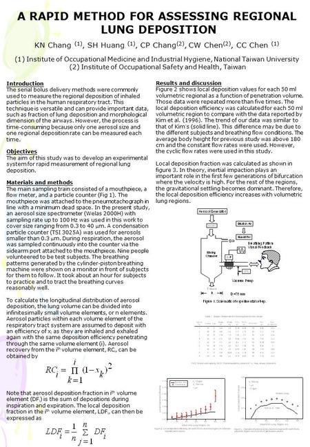 A RAPID METHOD FOR ASSESSING REGIONAL LUNG DEPOSITION KN Chang (1), SH Huang (1), CP Chang (2), CW Chen (2), CC Chen (1) (1) Institute of Occupational.