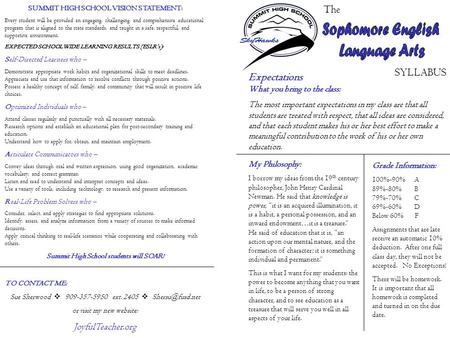 The SYLLABUS Expectations What you bring to the class: The most important expectations in my class are that all students are treated with respect, that.