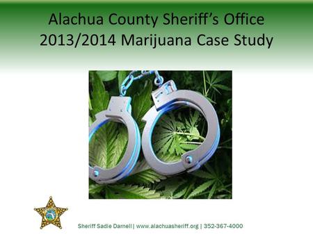 Sheriff Sadie Darnell| www.alachuasheriff.org | 352-367-4000 Alachua County Sheriff’s Office 2013/2014 Marijuana Case Study.