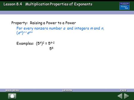 Lesson 8.4 Multiplication Properties of Exponents