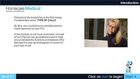 Click on start to begin! 00 of 01Start  Welcome to the module two in the Technology Fundamentals series: TYPE OF CALLS. By Now, you would have successfully.