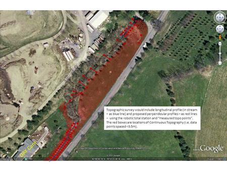 DAY Care Topographic survey would include longitudinal profile (in stream – as blue line) and proposed perpendicular profiles – as red lines – using the.