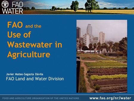 FAO and the Use of Wastewater in Agriculture Javier Mateo-Sagasta Dávila FAO Land and Water Division.