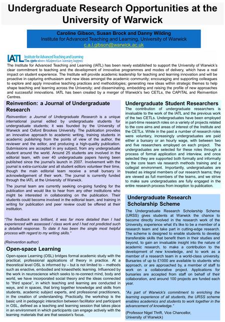 Undergraduate Student Researchers The contribution of undergraduate researchers is invaluable to the work of the IATL and the previous work of the two.