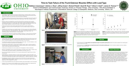 Time to Task Failure of the Trunk Extensor Muscles Differs with Load Type Matthew Linsenmayer 1, Andrew J. Ross 1, Jeffrey Cowen 1, Richard Pickett 1,