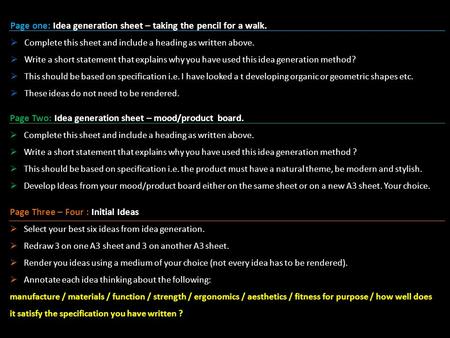 Page one: Idea generation sheet – taking the pencil for a walk.