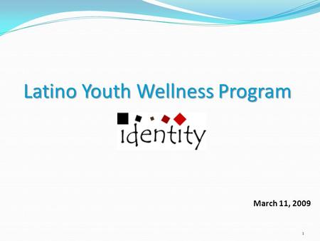 March 11, 2009 1 Latino Youth Wellness Program. AgendaAgenda Overview of the Latino Youth Wellness Program LYW Program Description Identity’s Model Program.