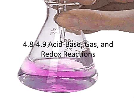 4.8-4.9 Acid-Base, Gas, and Redox Reactions. Acid-Base Reactions Neutralization reactions: Acid reacts with Base to neutralize each other producing water.