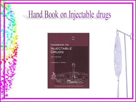 Drug oriented, topic specific reference. Published by AHFS services. It display a summary of all of the primary published literature on drug stability.