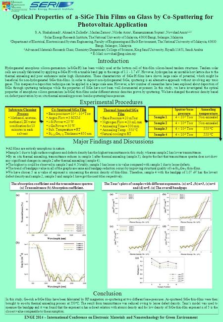 In this study, Ge-rich a-SiGe films have been fabricated by RF magnetron co-sputtering at two different base-pressures. As-sputtered SiGe thin-films were.