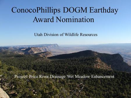 ConocoPhillips DOGM Earthday Award Nomination Utah Division of Wildlife Resources Project: Price River Drainage Wet Meadow Enhancement.