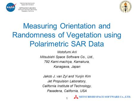 National Aeronautics and Space Administration Jet Propulsion Laboratory California Institute of Technology Pasadena, California MITSUBISHI SPACE SOFTWARE.