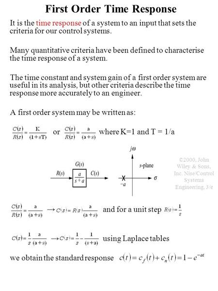 It is the time response of a system to an input that sets the criteria for our control systems. Many quantitative criteria have been defined to characterise.