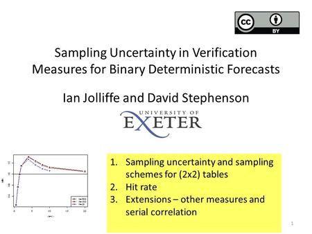 Sampling Uncertainty in Verification Measures for Binary Deterministic Forecasts Ian Jolliffe and David Stephenson 1EMS September 2013 1.Sampling uncertainty.