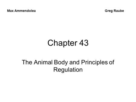 Chapter 43 The Animal Body and Principles of Regulation Max Ammendolea Greg Raube.