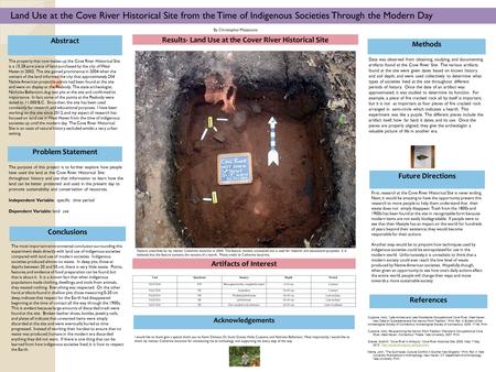 Abstract Conclusions References Future Directions Results- Land Use at the Cover River Historical Site Artifacts of Interest Methods Problem Statement.