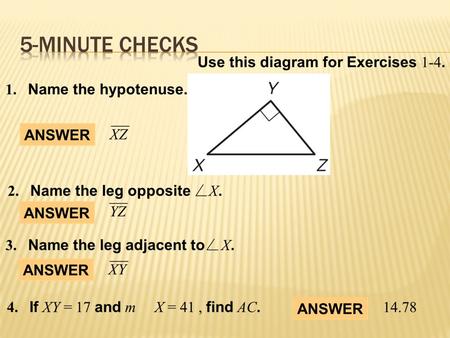  Students will recognize and apply the sine & cosine ratios where applicable.  Why? So you can find distances, as seen in EX 39.  Mastery is 80% or.