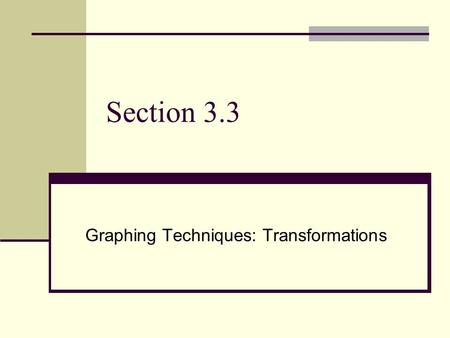 Graphing Techniques: Transformations