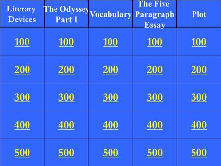 200 300 400 500 100 200 300 400 500 100 200 300 400 500 100 200 300 400 500 100 200 300 400 500 100 Literary Devices The Odyssey Part I Vocabulary The.
