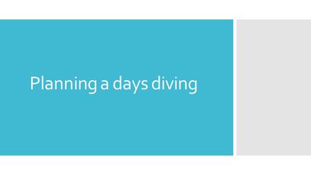 Planning a days diving. Purpose  To give Ocean Divers and up the knowledge, resources, and information to plan a day diving.