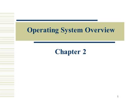 1 Operating System Overview Chapter 2. 2 Operating System  A program that controls the execution of application programs  An interface between applications.