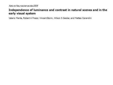 Independence of luminance and contrast in natural scenes and in the early visual system Valerio Mante, Robert A Frazor, Vincent Bonin, Wilson S Geisler,