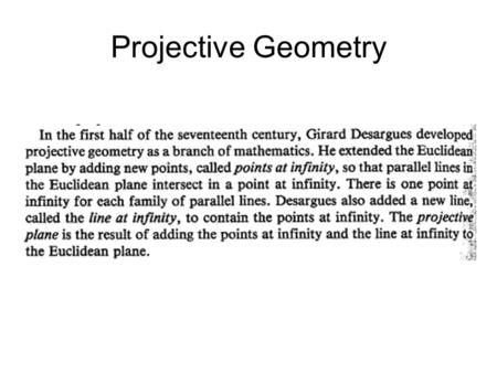 Projective Geometry. Projection Vanishing lines m and n.