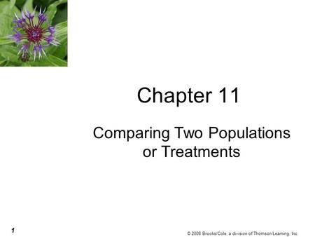 1 © 2008 Brooks/Cole, a division of Thomson Learning, Inc. Chapter 11 Comparing Two Populations or Treatments.