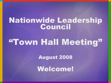 Nationwide Leadership Council “Town Hall Meeting” August 2008 Welcome!