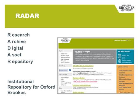 RADAR R esearch A rchive D igital A sset R epository Institutional Repository for Oxford Brookes.