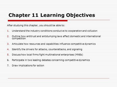 Chapter 11 Learning Objectives