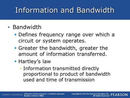 Electronic Communications: A Systems Approach Beasley | Hymer | Miller Copyright © 2014 by Pearson Education, Inc. All Rights Reserved Information and.